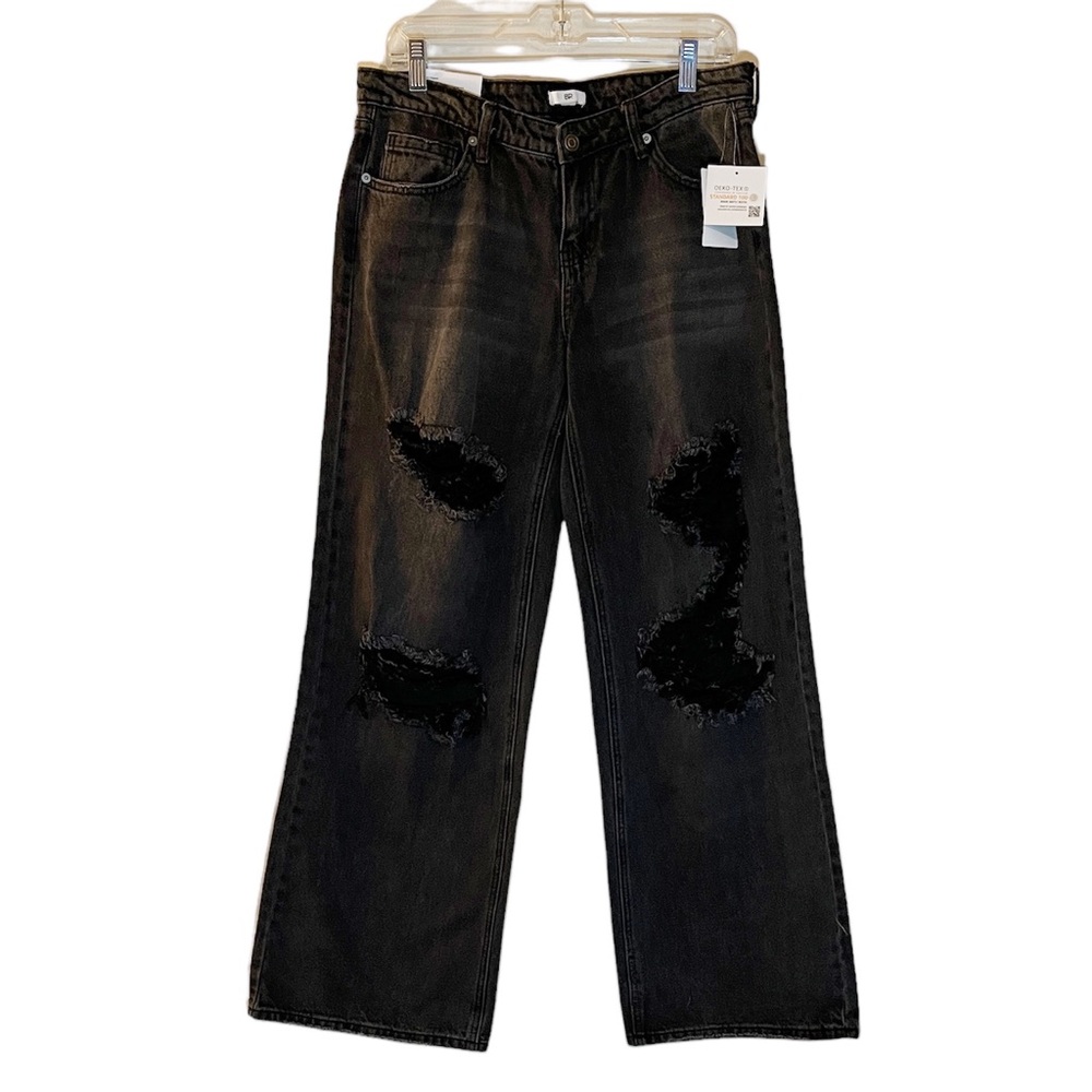 BP Women's NWT Destroyed Low Rise Wide Leg Jeans Size 30- Black Wash - Picture 3 of 10
